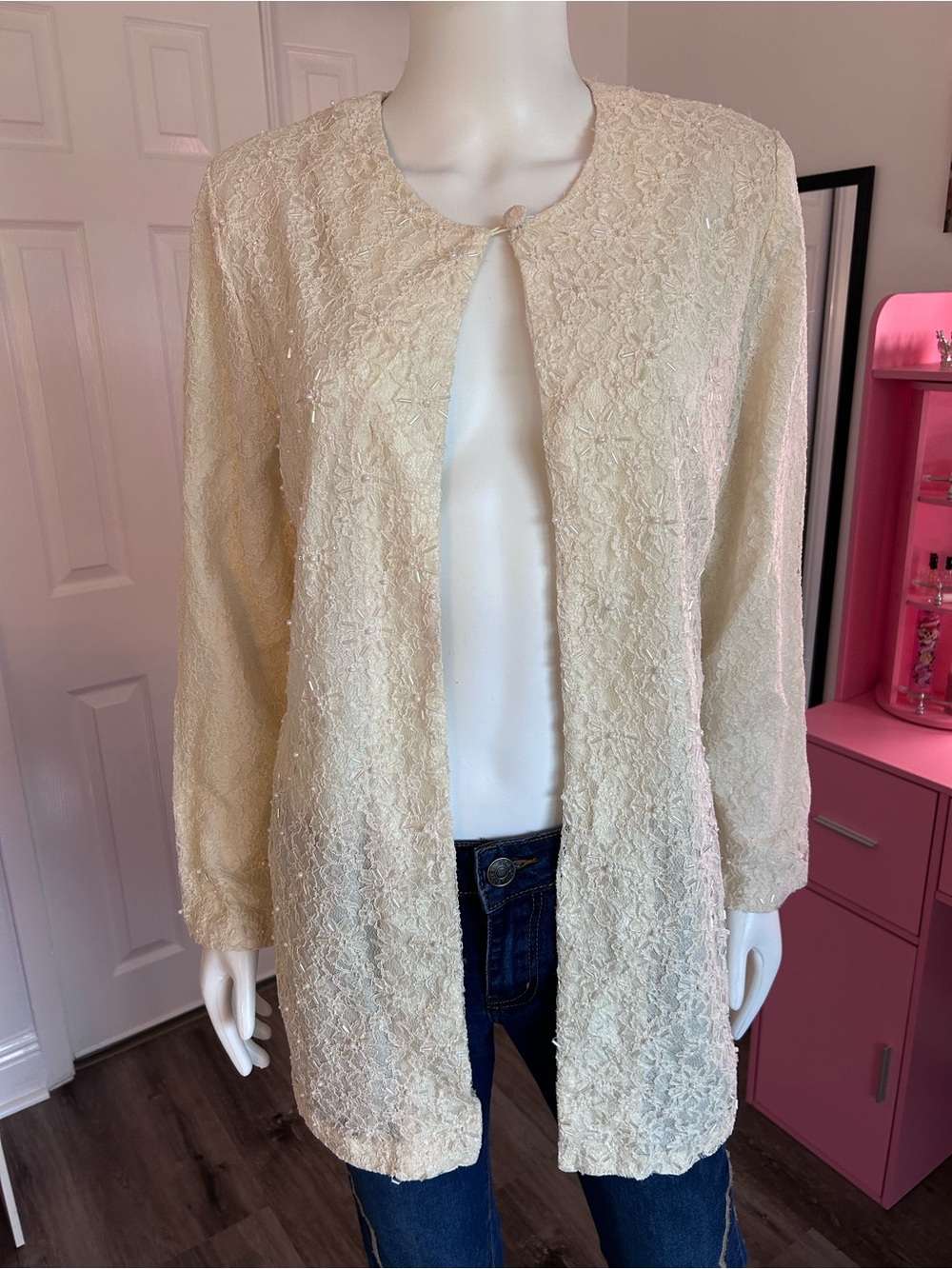 Vintage Sophie Chang Ivory Lace Beaded Jacket